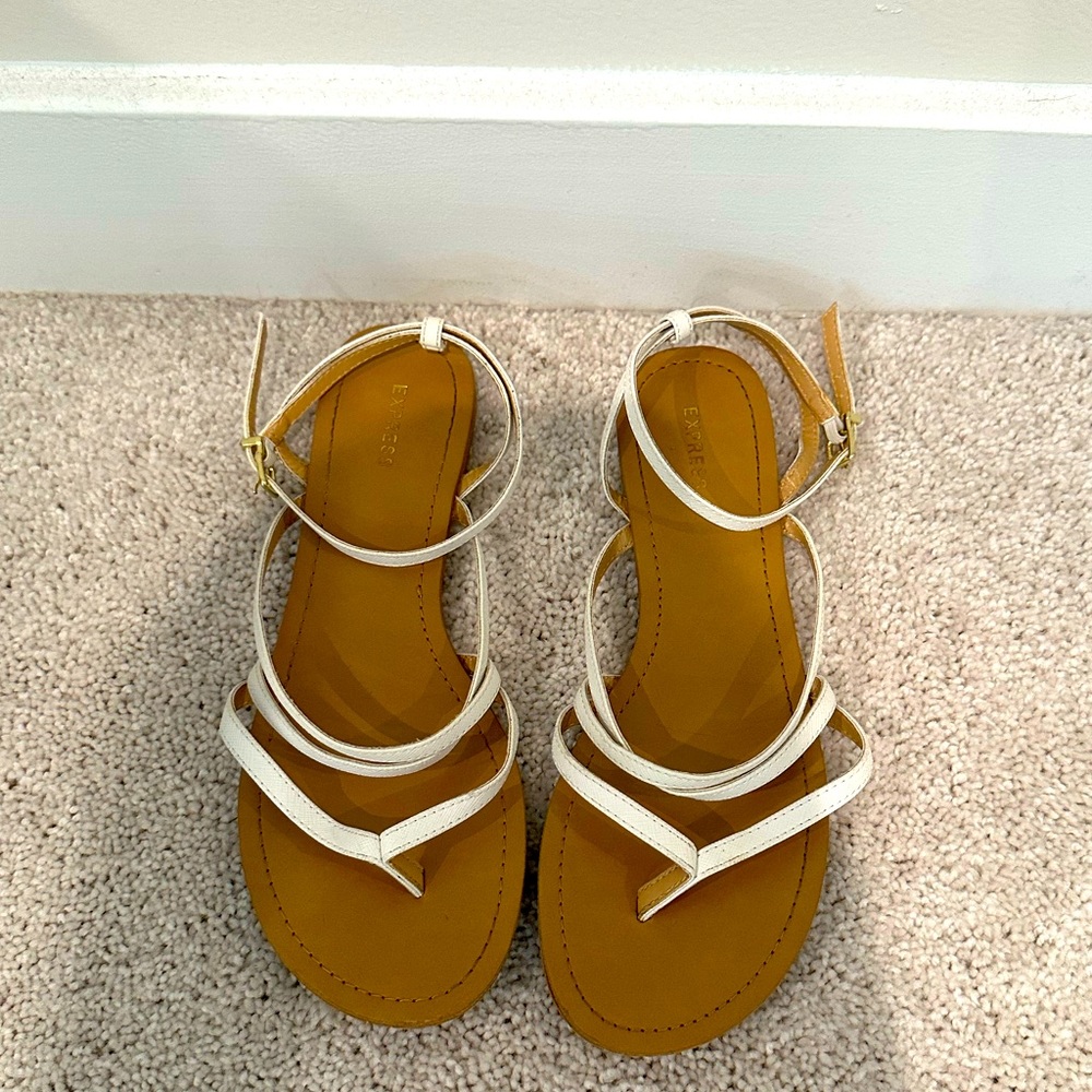 White strappy flat sandals